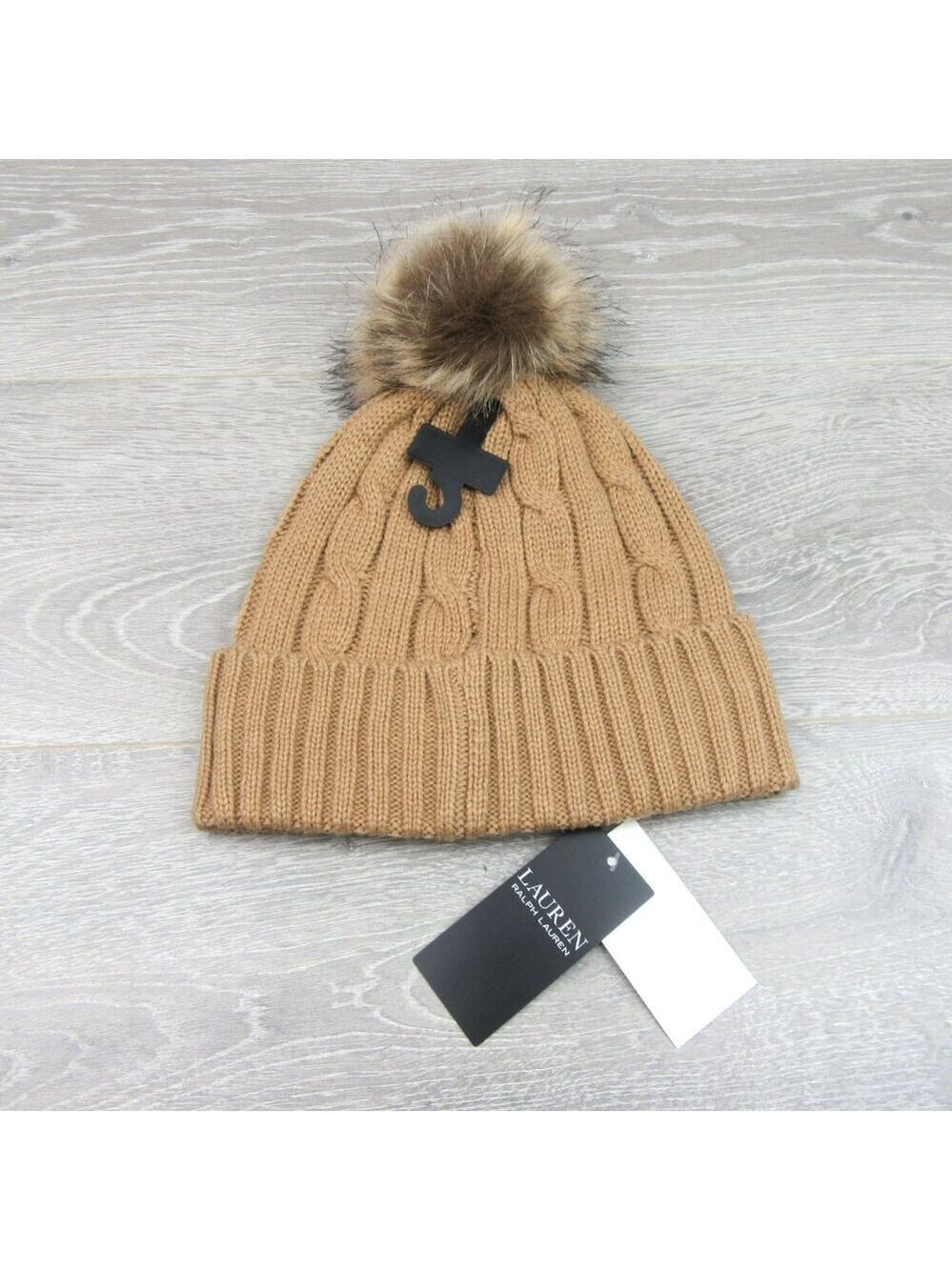 Lauren Ralph Lauren Crest-Patch Pom Pom Cable-Knit Beanie NEW - Picture 8 of 11